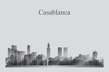 Casablanca city skyline silhouette in a grayscale