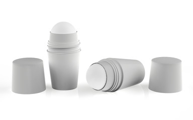  roll-on deodorants on white background. 3d illustration