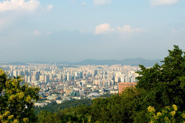 Seoul city street view from top in summer