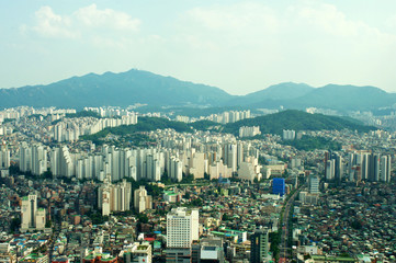 Seoul city street view from top in summer