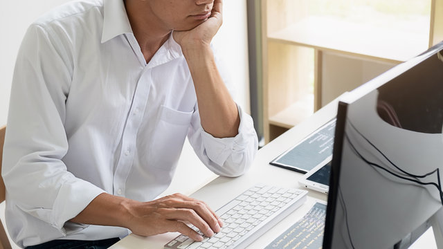 Programmer working in a software development and coding technologies. Website design. Technology concept.