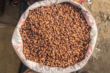 Red kidney beans in a burlap bag. 