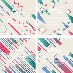 Vector set of abstract avangarde retro background with multicolored geometric shapes and copy space frame