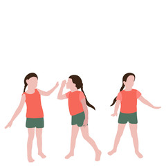 Naklejka premium płaski styl dziecko, mała dziewczynka gra, kolekcja