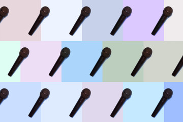 Microphone texture on differnt color background. Musical pattern.