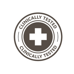 Clinically tested stamp - proven medical products label, cross icon