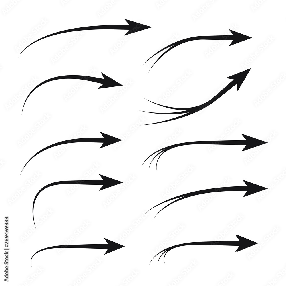 Wall mural set of vector curved arrows hand drawn. collection of pointers.