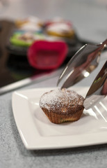 Cooking muffin with candied fruit, cooking at home