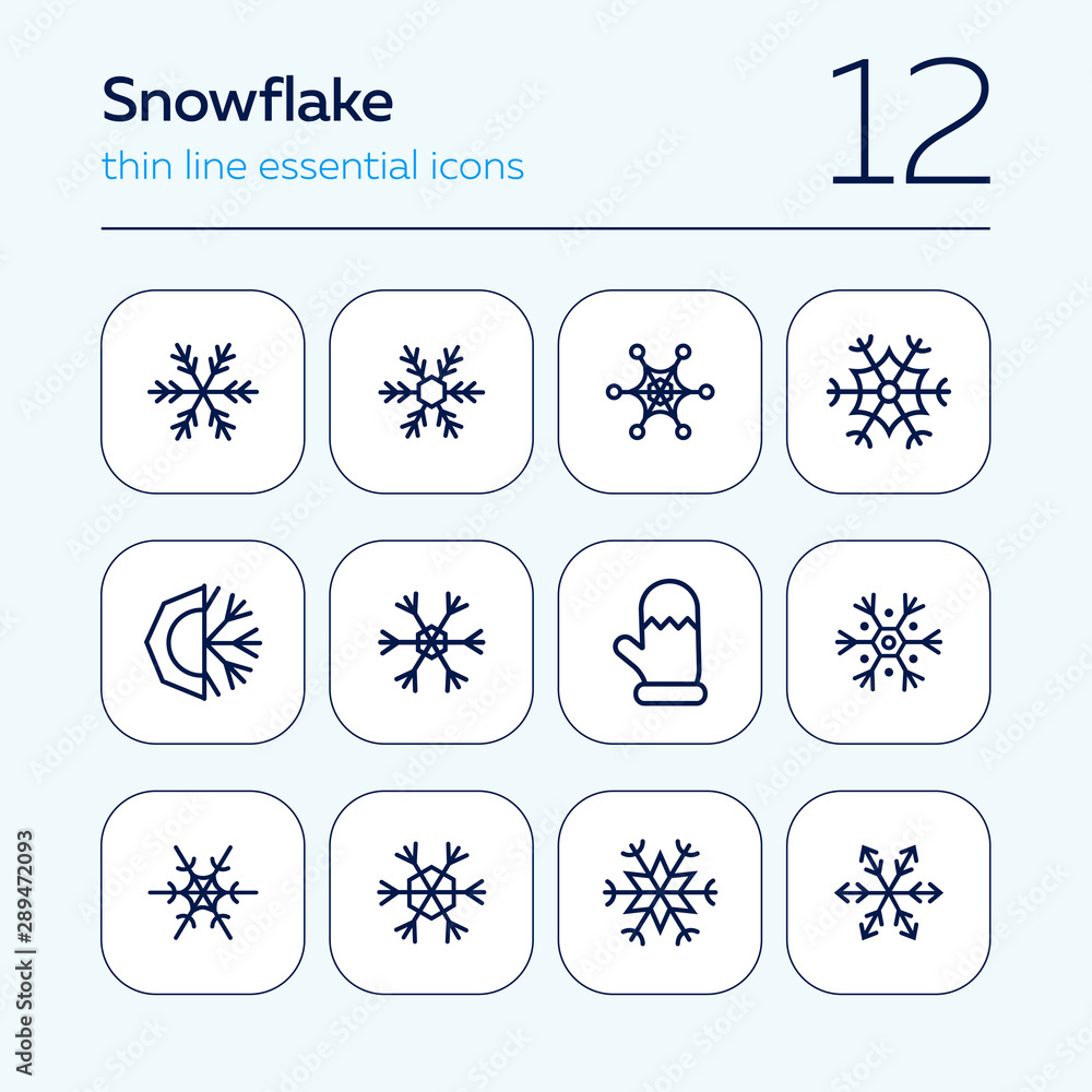 Leinwandbilder snowflake line icon set. set of line icons on white background. snowflake, frosted pattern, mitten. 