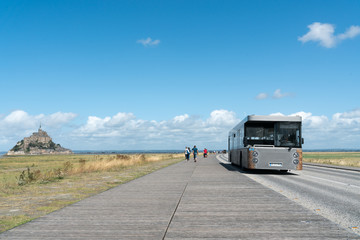 bus transport for tourists visiting the famous Mont Saint-Michel in France