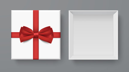 White box mock up  top view with Red Bows. Vector isolated blank on Gray background.vector design Element illustration. use for box package template.