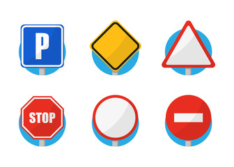road signs set color icons in flat