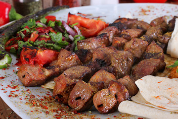 Fresh and grilled liver with freshly and onion