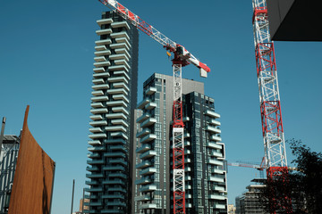 under construction structures of a Modern building in Milan. finance economy center.