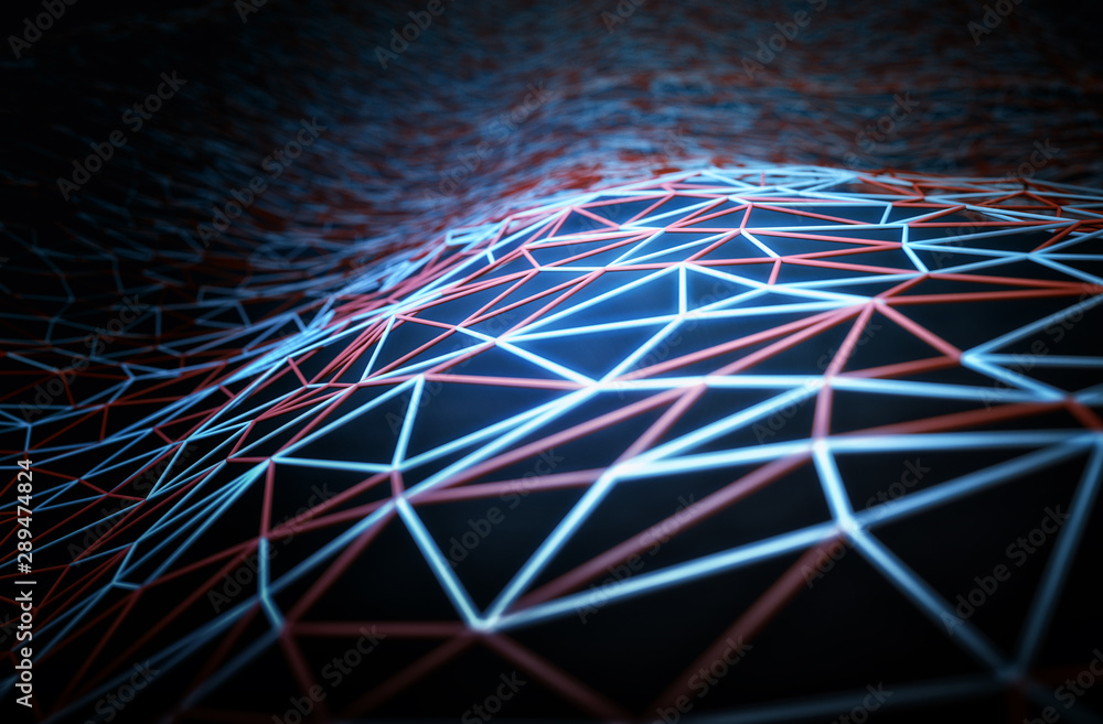 Aufkleber neural network and blockchain technology concept, mesh structure or grid landscape