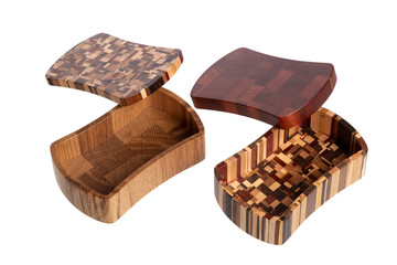 Open wooden casket isolated on white background.