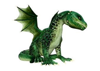 3D Rendering Fairy Tale Dragon on White