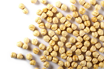 Chickpeas isolated on white background, top view