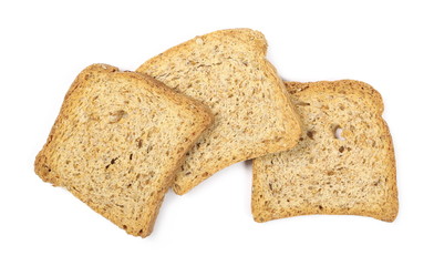 Fototapeta na wymiar Rye toast slices with seeds isolated on white background, top view