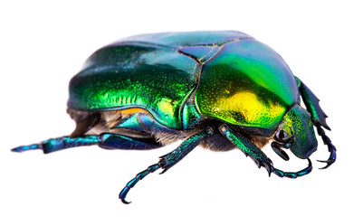 Splendid green beetle isolated on a white background