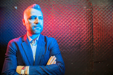 modern businessman portrait  with neon light 