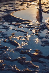 reflection of sun in water in Pamukkale,Turkey