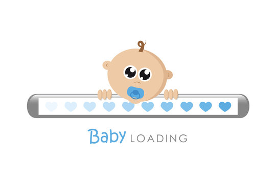 baby loading bar with hearts and baby boy vector illustration EPS10