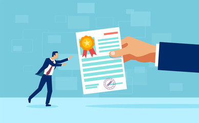 Vector of a business man receiving a course certificate diploma - obrazy, fototapety, plakaty