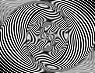 Background in the style of Opt Art. Endless black and white swirling stripes.