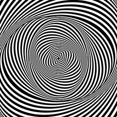 Opt Art style square background. Volume of Black and white strips or lines optical illusion view.