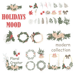 Christmas Wreath Frame Collection. christmas invitation and greeting template. vintage cartoon car. business shopping gift voucher customer sale promotion layout, banner web design vector illustration