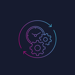 productivity linear vector icon with stopwatch and cogwheels