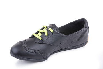 One black classical leather casual sneakers boots shoe isolated white background