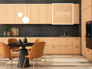 caramel colo,color of the year 2020 for interior design,3d illustration,3d rendering