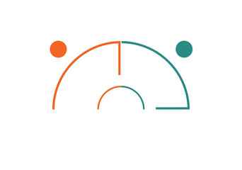 Template for infographics from colourful lines in shape Semicircle on two 2 positions for text. 