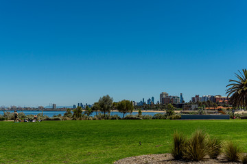 Fototapeta na wymiar St Kilda with Melbourne Skyline in the background