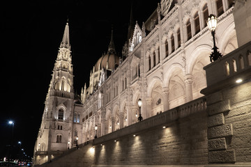 Fototapeta na wymiar The lit up house of Parliament in Budapest Hungary at night