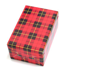 Red gift box isolated on white background.