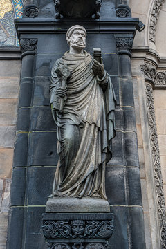 Old statue of king in front of Cathedral in Bremen, Germany