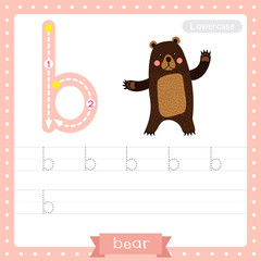 Letter B lowercase tracing practice worksheet. Standing Bear raising two hands