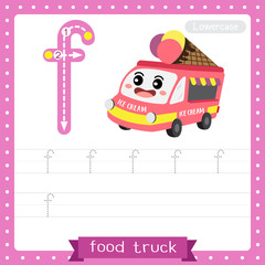 Letter F lowercase tracing practice worksheet. Food Truck