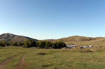 Fototapeta premium The outskirts of the village of Ust-Bely. Altai region. Western Siberia