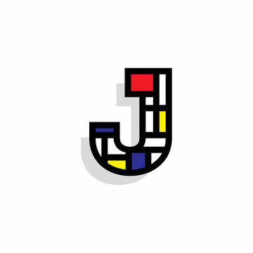 Vector Letter Mondrian Retro Design J