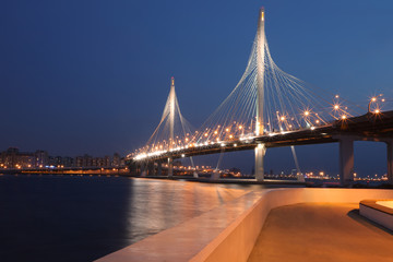 View of the Yacht Bridge in St. Petersburg in the evening