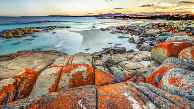 Loop cinemagraph background of Bay of Fires consevation Area ranging from Binalong Bay to Eddystone Point, east coast of Tasmania in Australia.