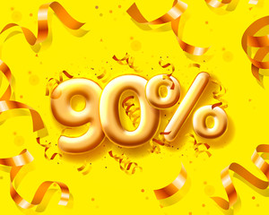 Sale 90 off ballon number on the yellow background.