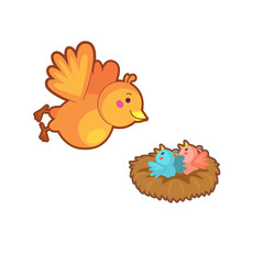 Cute bird and baby birds