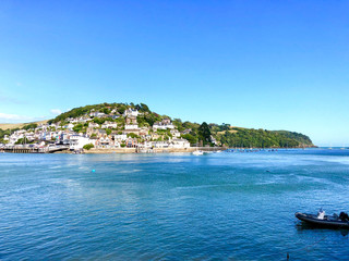 Panorama of Kingswear looking across the River Dart from Dartmouth Devon England, an area of outstanding beauty the South Hams in the West Country of England