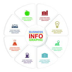 Business vector circular infographic template for presentation in 8 options