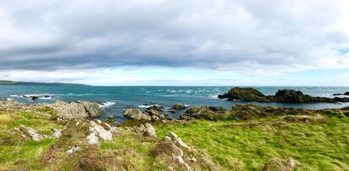 Fototapeta na wymiar Panorama of the Irish Sea from St Michael's Isle on the Isle of Man British Isles
